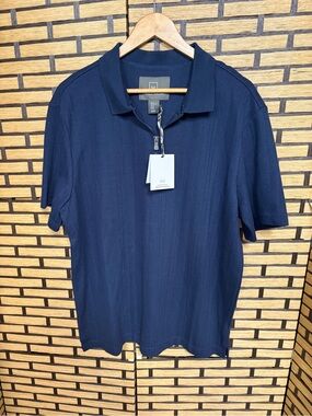 Collection by Michael Strahan navy ribbed polo size xl